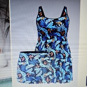 Bloomchic  NWT Tropical leaf Print flare Sleeveless swim dress size 30 6X